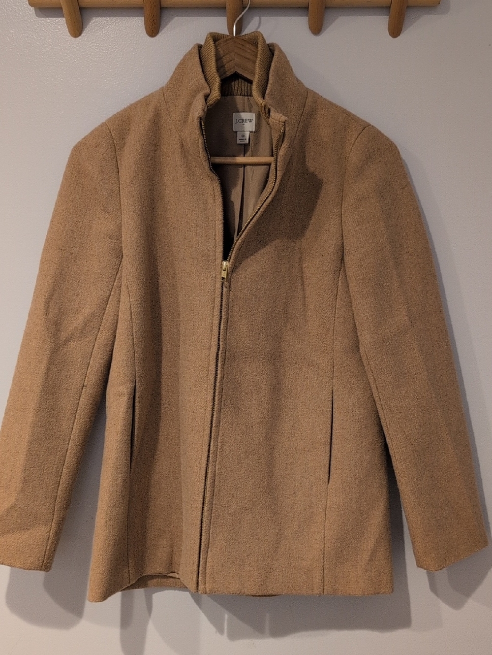 J. Crew Wool Blend Camel Colored Pea Coat Size 0 With Zipper